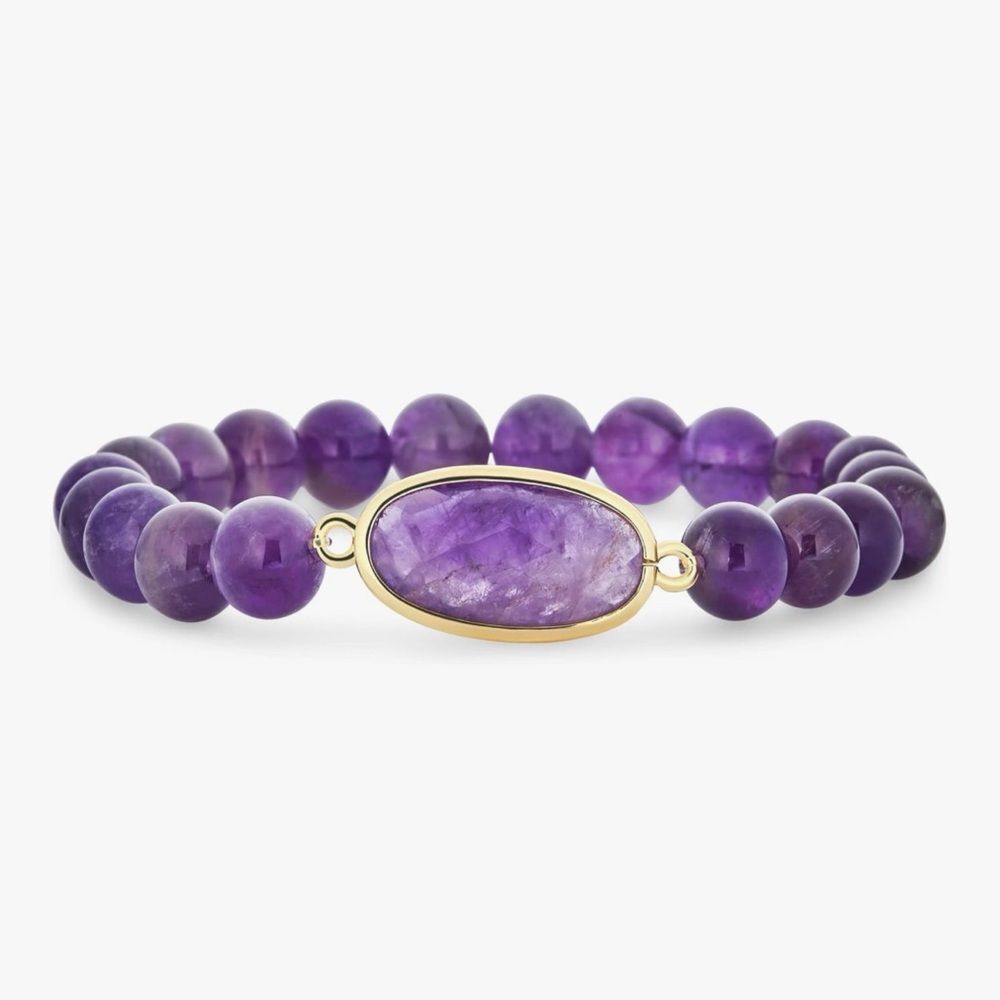 NEW 14k Gold Plated Faceted Large Gemstone Purple Amethyst Bracelet